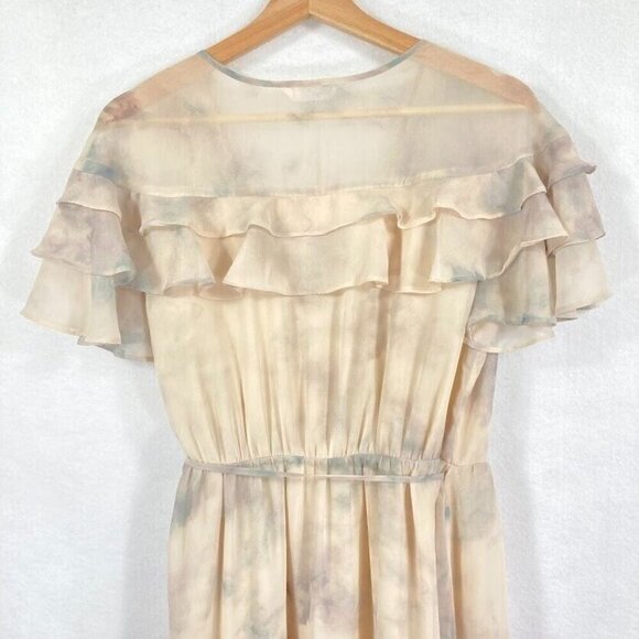 LC Lauren Conrad Watercolor Ruffle Faux Wrap Flounce Sleeve Dress Romantic Fairy - Picture 6 of 8